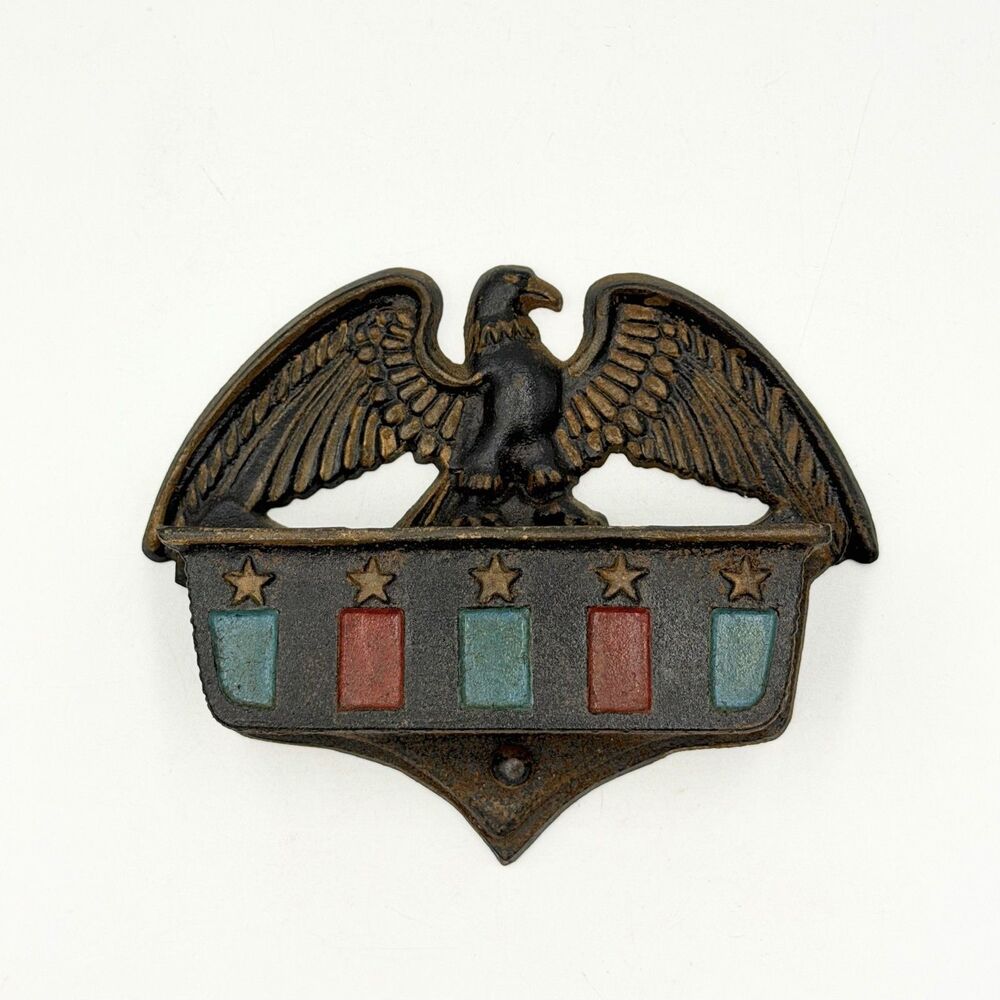 Vintage Wilton Cast Iron Eagle Match Safe Wall Holder Americana Stars 4x5